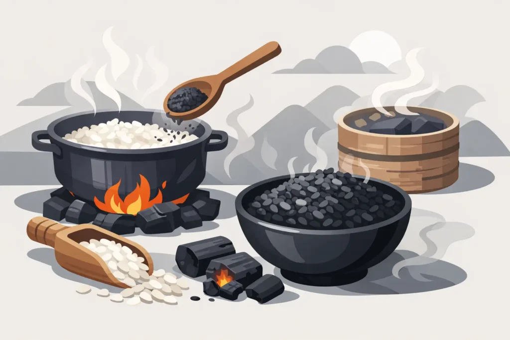 How Charcoal Rice Is Made for a Smoky Finish