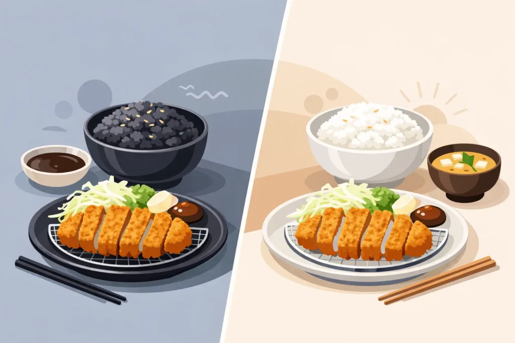 Charcoal Rice Versus Steamed Rice for Tonkatsu